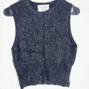 Vintage Emmanuel Ungaro‎ Black And Silver Sleeveless Top M Petite